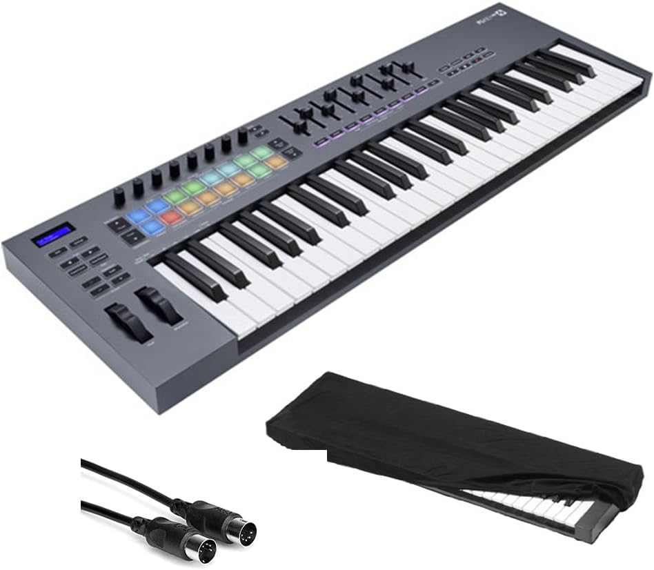 Novation FLkey 49-Key USB MIDI Keyboard Controller for FL Studio Bundle with Kaces Stretchy Keyboard Dust Cover and Hosa Mid-310 Midi cable 10'