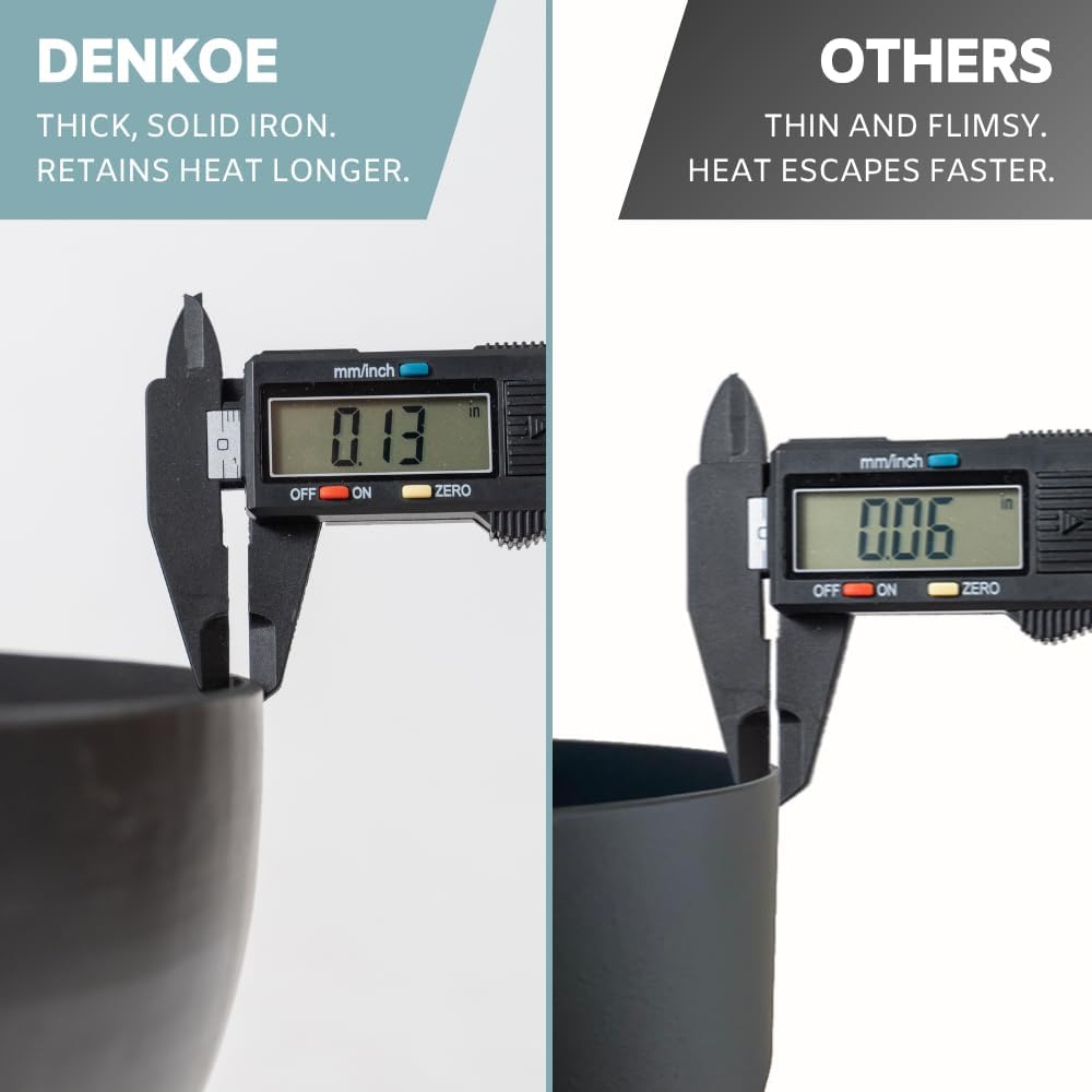 DENKOE Iron Fire Pit Table with Lid, Extra Thick and Heavy Duty Fire Bowl, Deep Round Firepit for Outdoor Bonfire Gatherings, Wood Burning Firepits for Outside Patio, Modern Outdoor Fire Pits