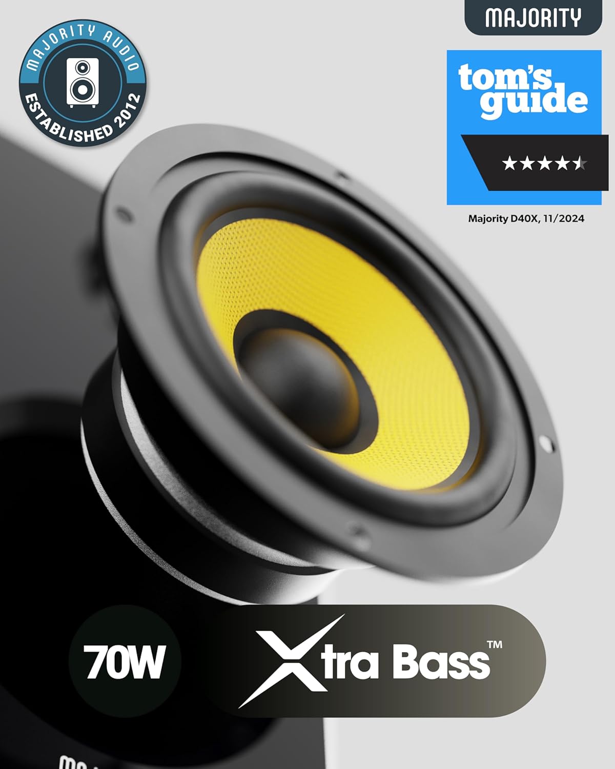 Majority Powered Bluetooth Bookshelf Speakers | Studio Monitors Speaker Set | 2.0 Home Studio Lecturers for PC & Turntables | Bluetooth Powered, Optical, USB & AUX Playback D40X