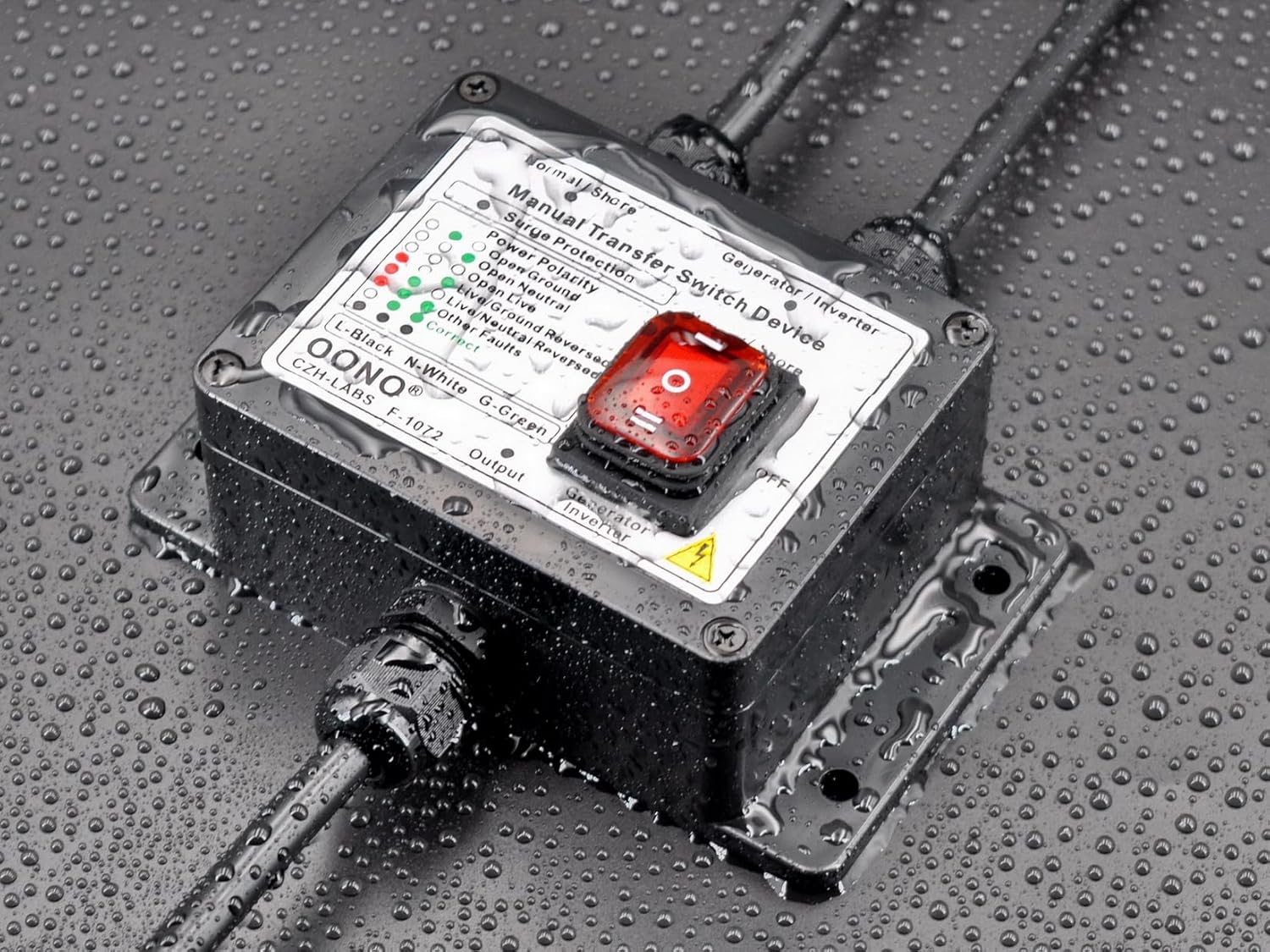 Manual Transfer Switch, AC120V 15Amp, with Surge Protection and Power Polarity Monitoring, for Generator, Inverter, Solar. OONO F-1072