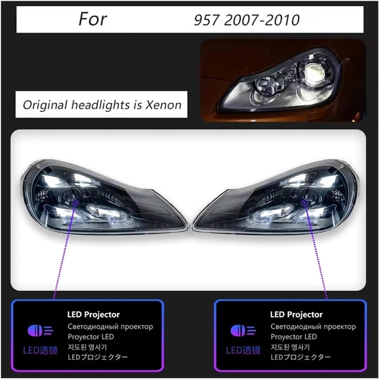 Car Head Lights Compatible For Porsche Cayenne 957 2007-2010 Headlight LED Matrix Front Lamp DRL Auto Accessories Plug Play(L rudder)