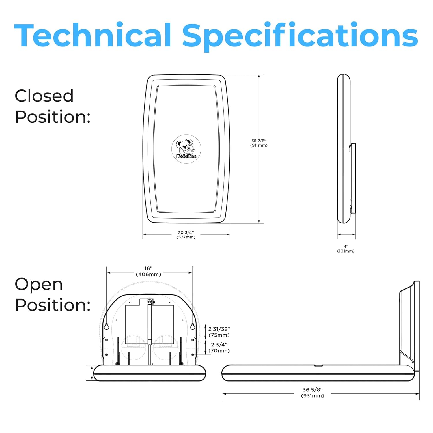 Koala Kare Surface-Mounted Horizontal Baby Changing Station, Model KB300-01 (Grey)