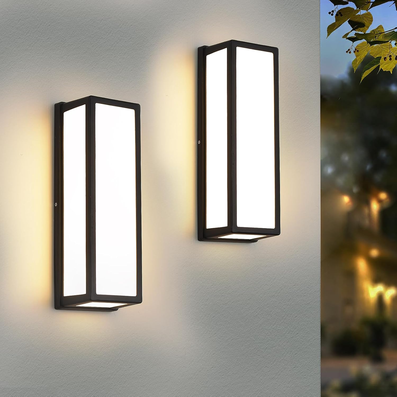 Outdoor Wall Light, Modern Exterior Sconce,3000K Warm,Waterproof Rectangular Porch Wall Mount Lighting Brightens to Patio,Garage,Front Door (30W-2Pack)
