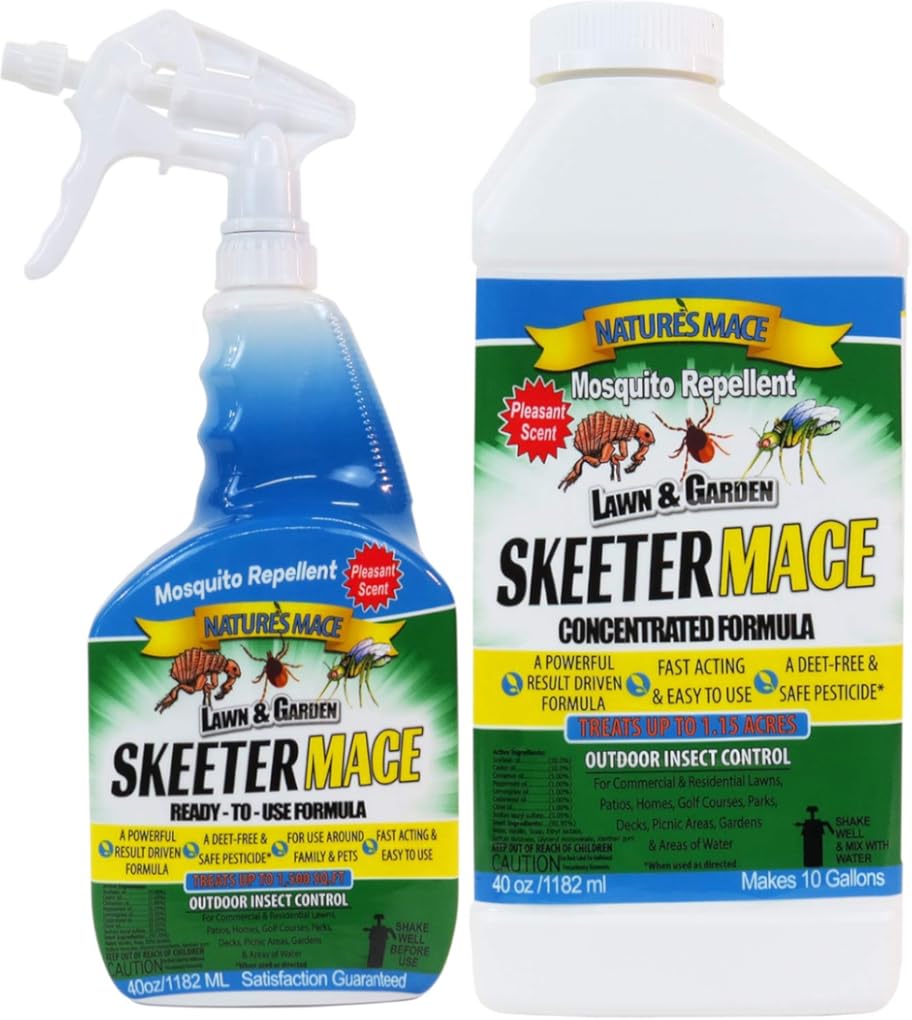 Nature’s MACE Skeeter Repellent 40oz Spray & Concentrate - Covers 1.5 Acres/Outdoor Insect Repellent/Keeps a Bug-Free Barrier Around Lawn and Garden/Safe to Use Around Children & Plants