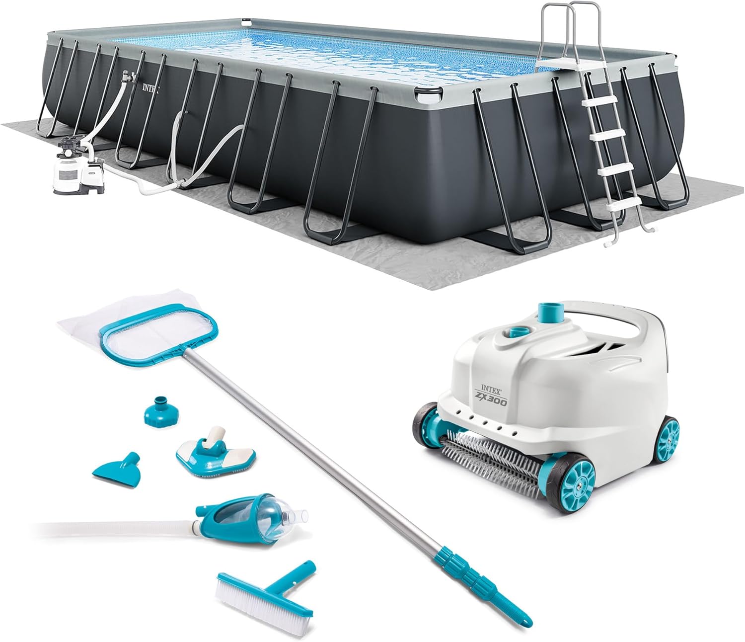 INTEX 26363EH Ultra XTR 24ft x 12ft x 52in Above Ground Swimming Pool Set with Sand Filter Pump, Deluxe Automatic Vacuum Cleaner and Maintenance Cleaning Kit