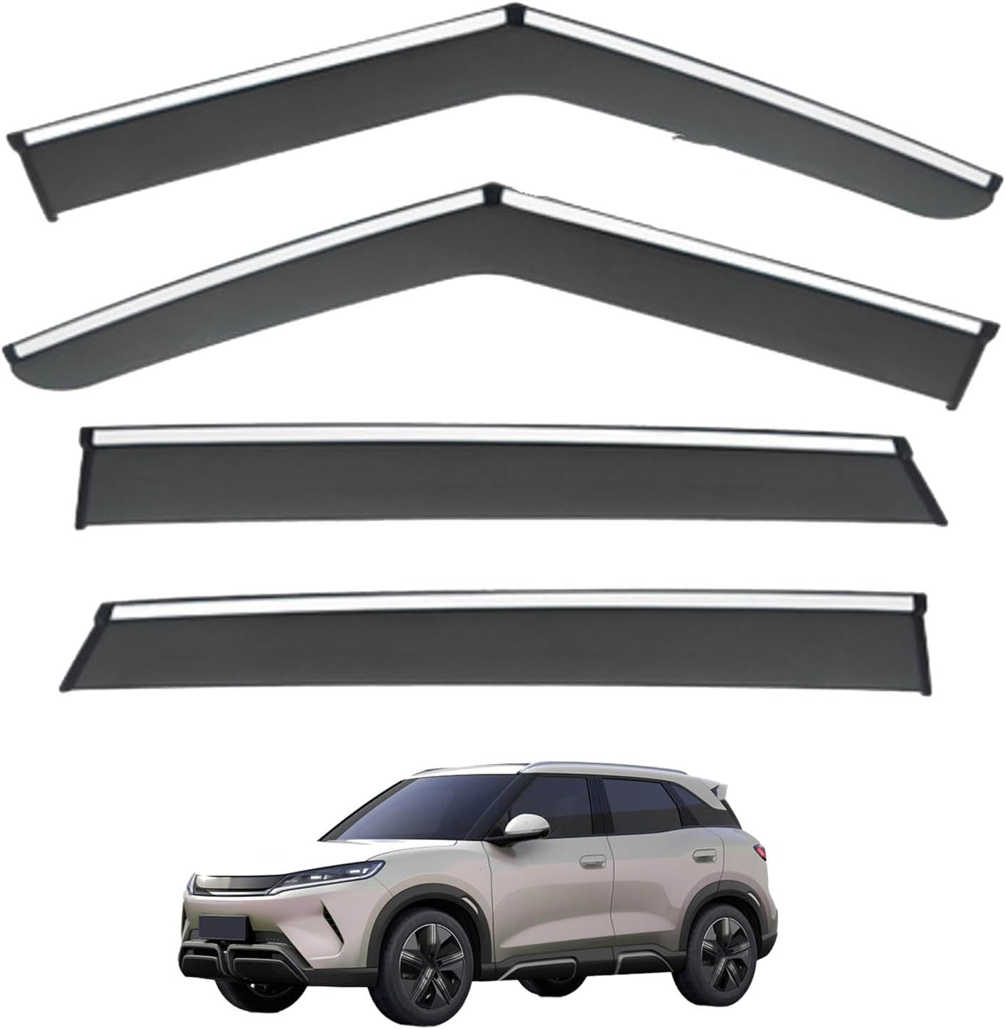 Window Deflectors for BYD Yuan PRO MK2 2024+, Sun Rain Guard Window Visors Vent Shades with Bright Stripes Car Accessories,4PCS