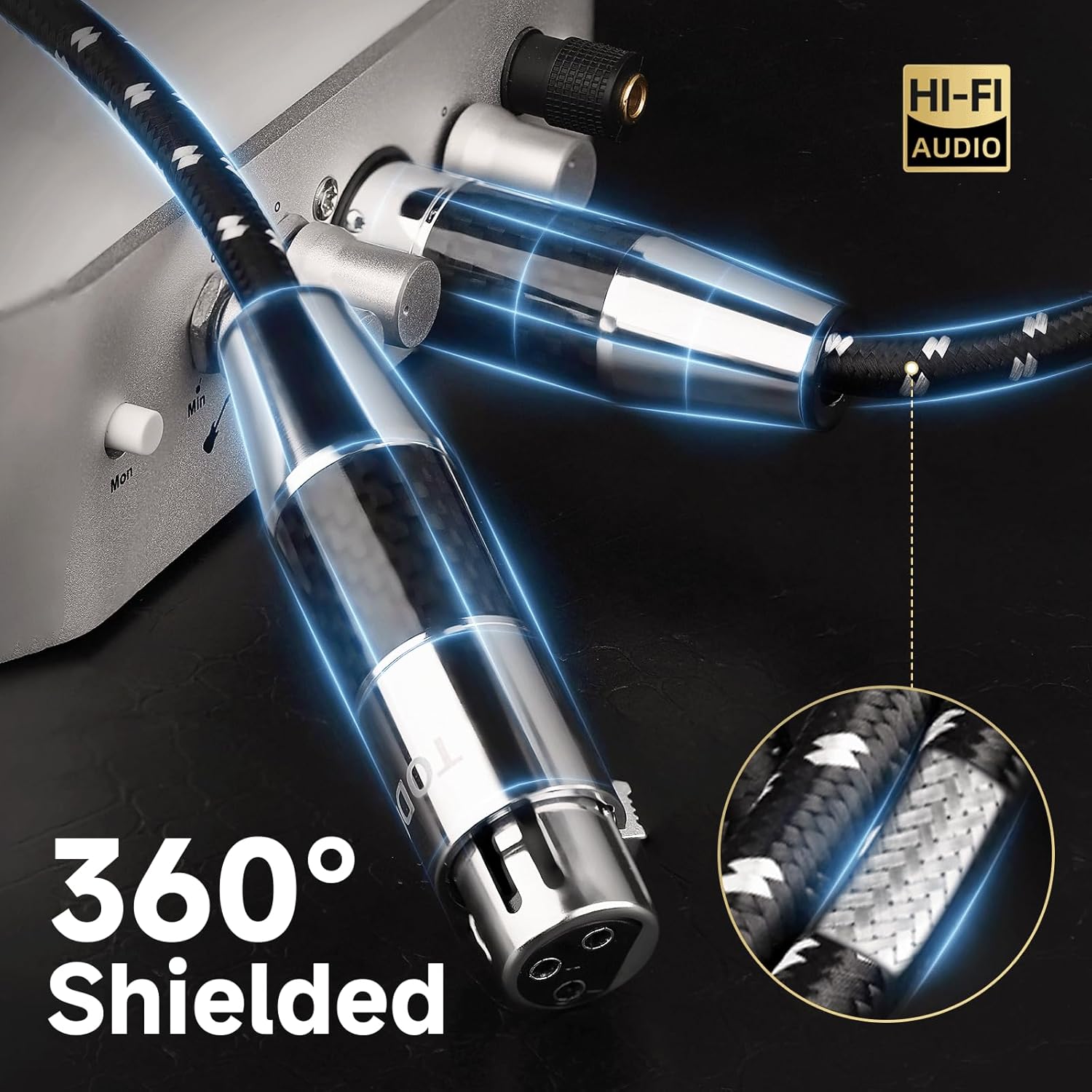 TODN Balanced XLR Microphone Cable for Audiophile with OFC Core, Carbon Fiber Shell, Male to Female 3-Pin Mic Cables for Speaker/Amps, 4.9ft/1.5m