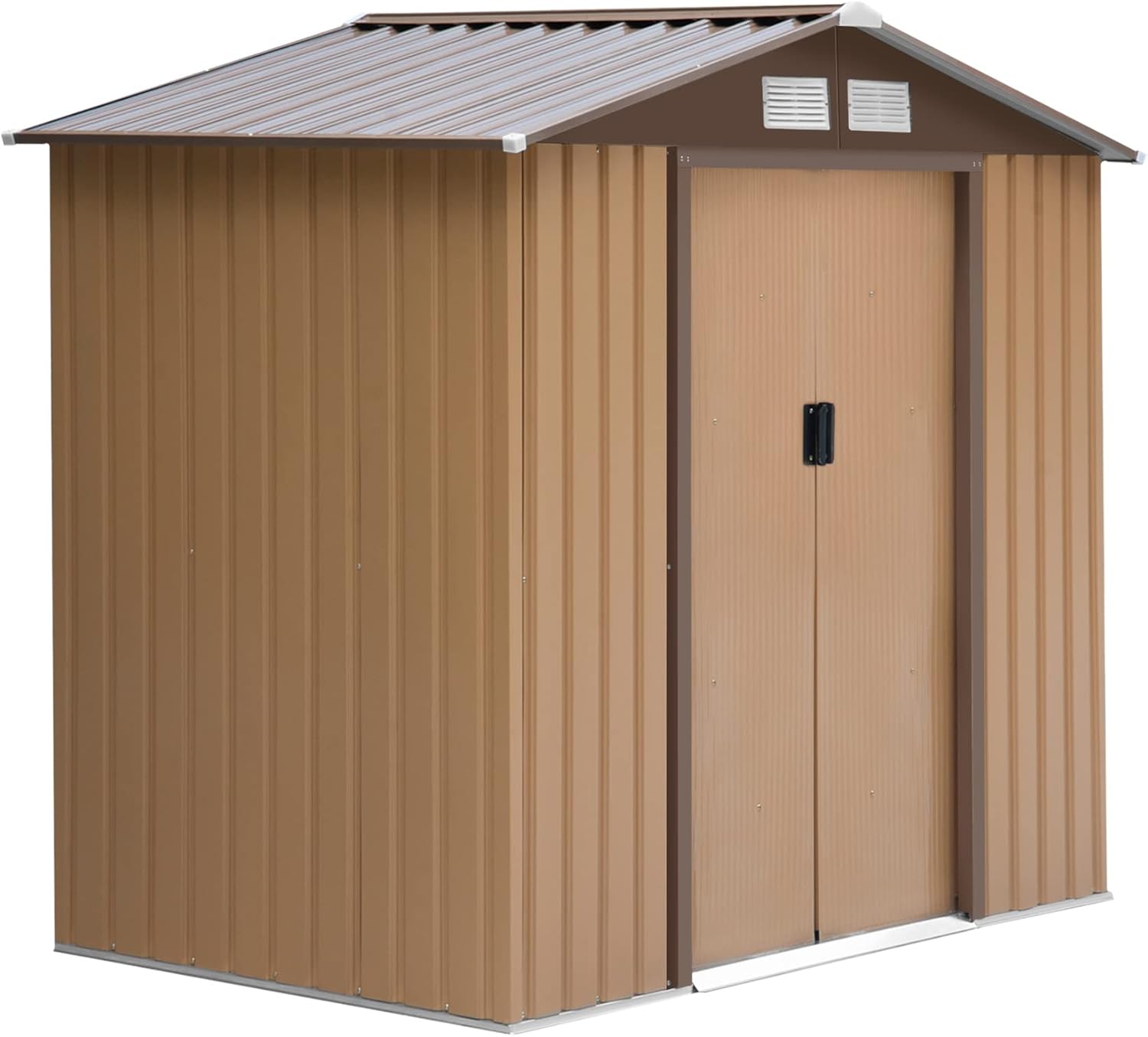 GOWE 7' x 4' Outdoor Storage Shed, Garden Tool House with Foundation, 4 Vents and 2 Easy Sliding Doors for Backyard, Patio, Garage, Lawn, Yellow