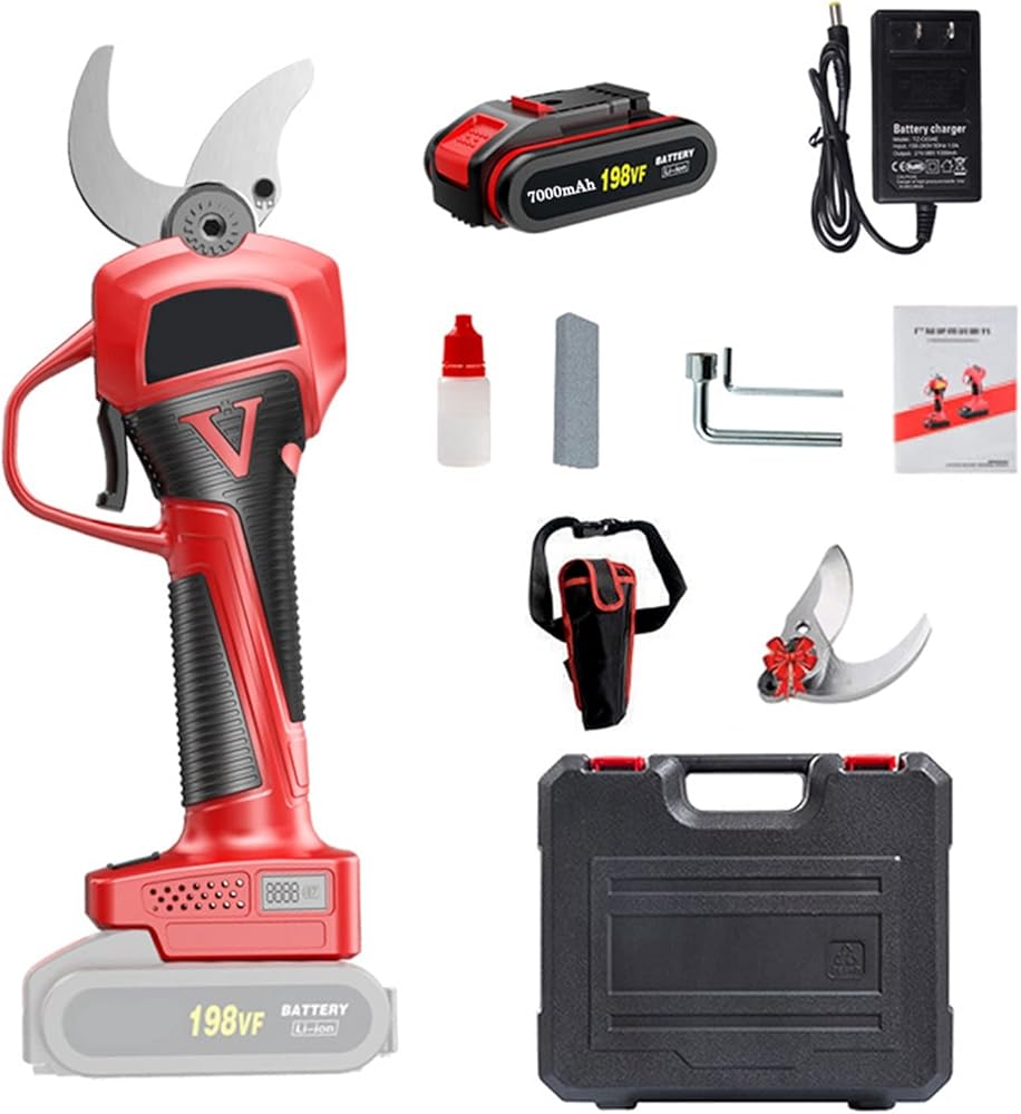 Electric Pruning Shears, Cordless Pruner Scissors, Battery Powered Branch Cutter Secateurs with LCD Power Display, 40mm (1.5″) Cutting Diameter, Rechargeable Lithium Battery with Indicator