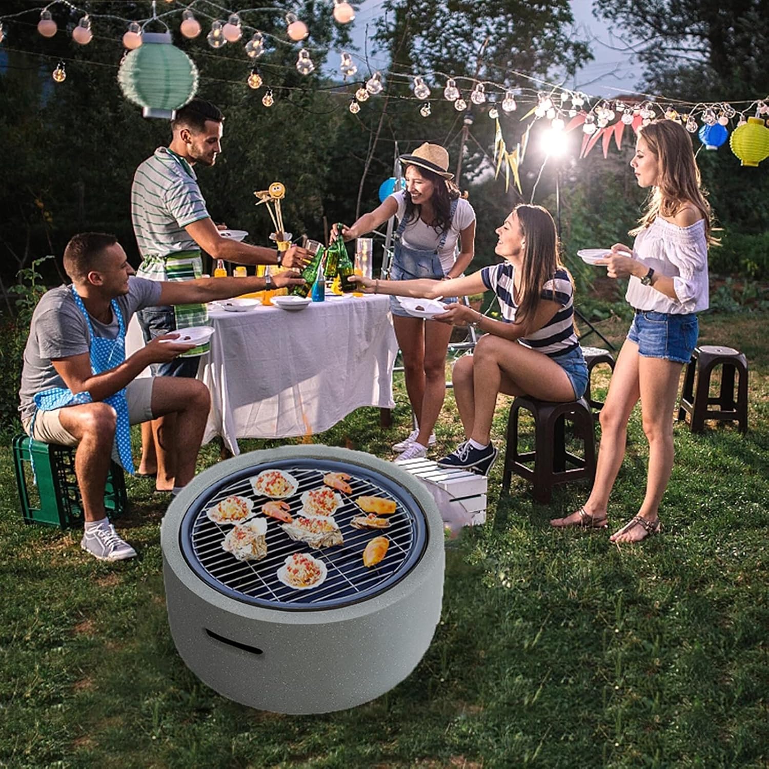 Fire Pit with BBQ Grill Shelf Outdoor Garden Patio Heater BBQ/Ice Pit with Waterproof Cover (3 in 1Fire Pit Table & Grill)