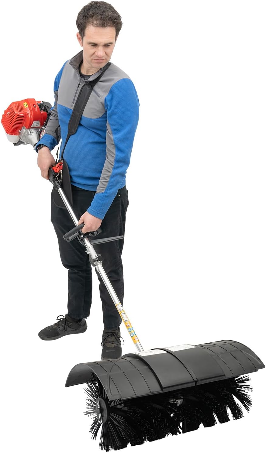 Gas Handheld Sweeper, 1700W 52Cc 2Stroke Artificial Lawn Sweeper Handheld Gasoline Walk Behind Sweeper Push Brush for Snow Sweeping Driveway Turf Lawns Artificial Grass Brush Using 2.3HP 8500RPM