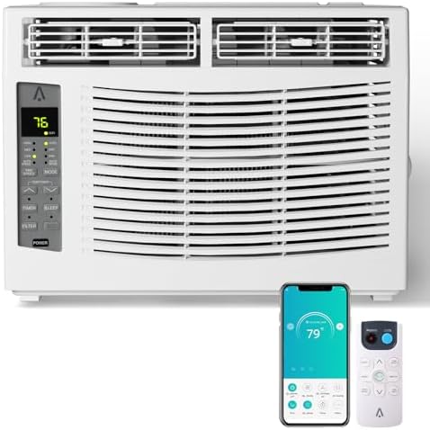 6,000 BTU Window Air Conditioner for Room Up to 250 Sq. Ft, 3 In 1 Quiet Window AC Unit with Cool, Fan, Dry Modes, Smart WIFI Control & Easy Install for Bedrooms, Apartments, Dorms