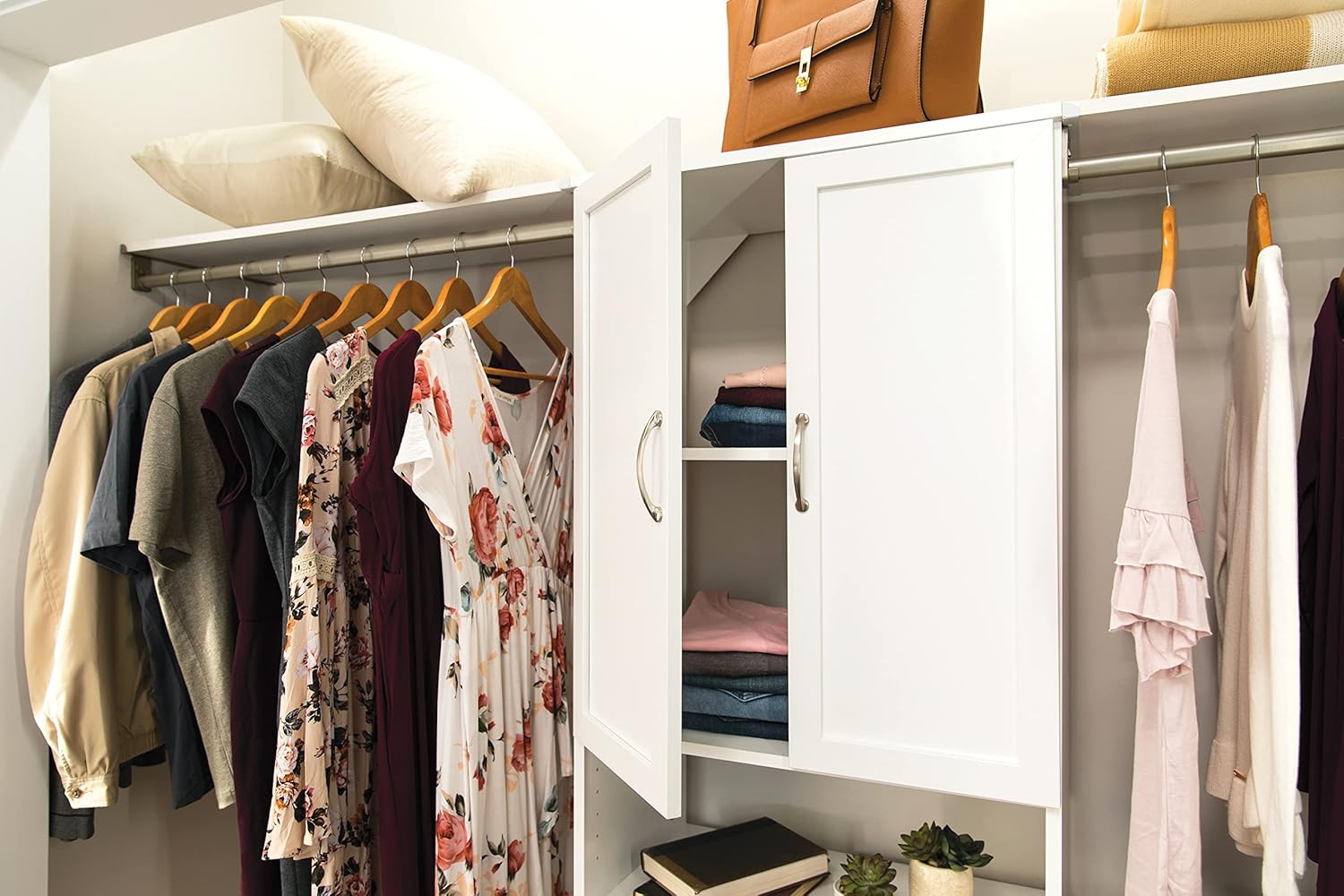 ClosetMaid SuiteSymphony Wood Closet Door Set Pair, Add On Accessory, Shaker Style, for Storage, Clothes, for 25 in. Units, Pure White/Satin Nickel