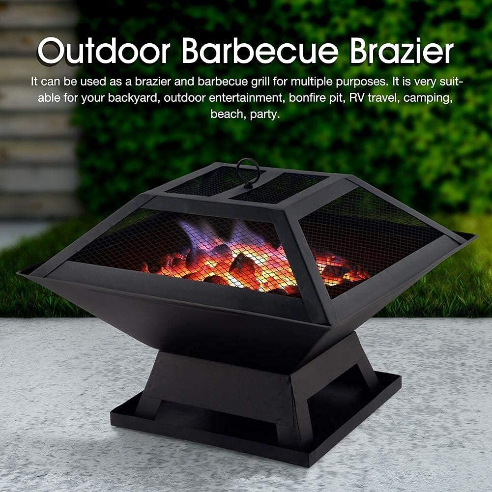 ItzZa Grill with Heater Outdoor Garden Black Barbeque Metal Brazier Patio Decor Firepit