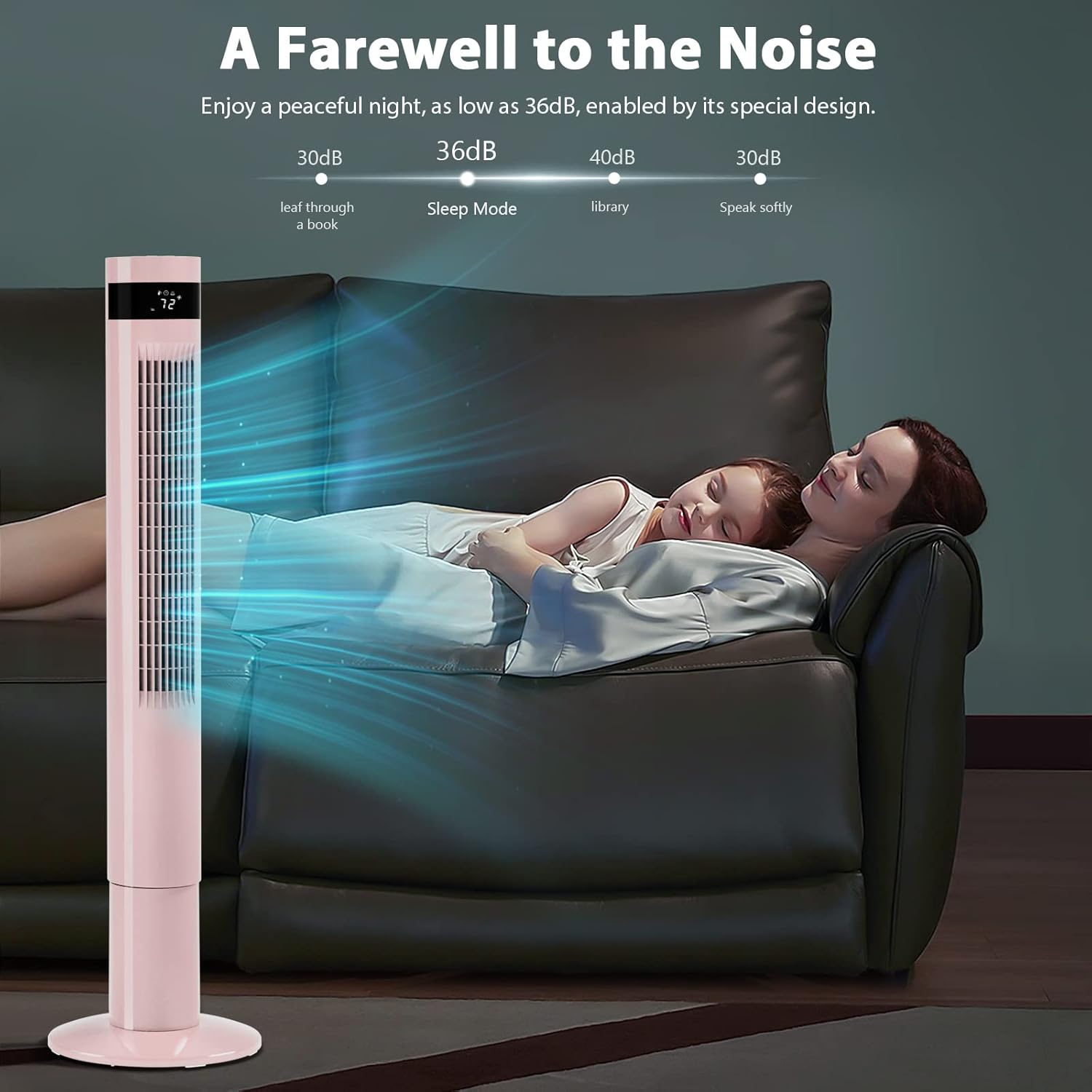 Antarctic Star Tower Fan Portable Floor Fans 85°Oscillating Fan 43'' Quiet Cooling 12H Timer Remote Control Standing Bladeless Electric 3 Speeds Wind 3 Modes Bedroom Office(43 inch, Pink)