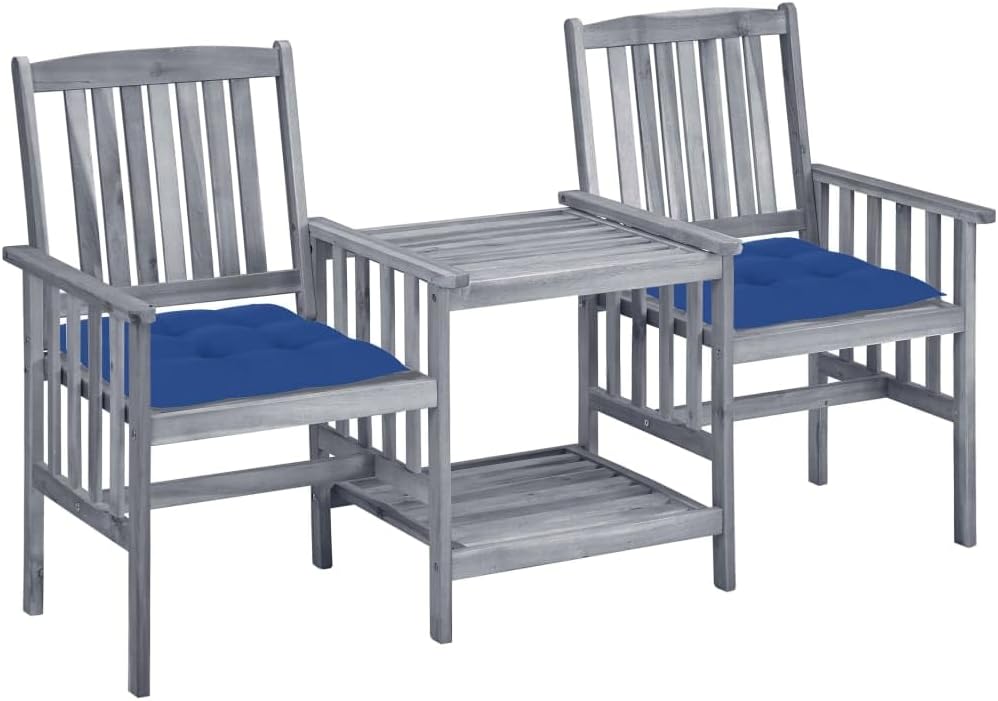 Patio Chairs with Tea Table and Cushions Solid Acacia Wood, Patio Furniture Sets, Outdoor Furniture