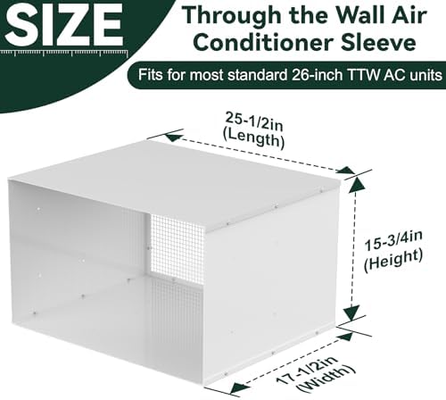 Flehomo Through The Wall Air Conditioner Sleeve, Universal Wall Sleeve Fits Most 26 Inch Through The Wall Air Conditioners, TTW AC Wall Sleeve with Ventilation Mesh Screen