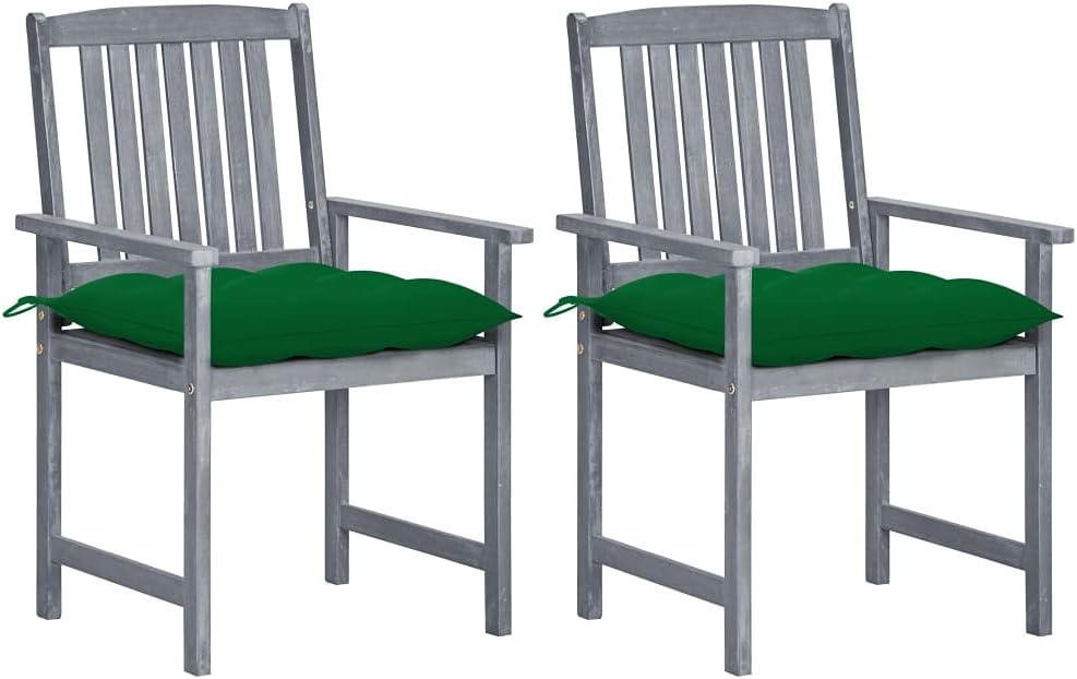 Patio Chairs with Cushions 2 pcs Gray Solid Acacia Wood,Acacia Wood, Patio Chairs with Comfortable Green Cushions for Outdoor Relaxation Outdoor Furniture, Outdoor Chairs