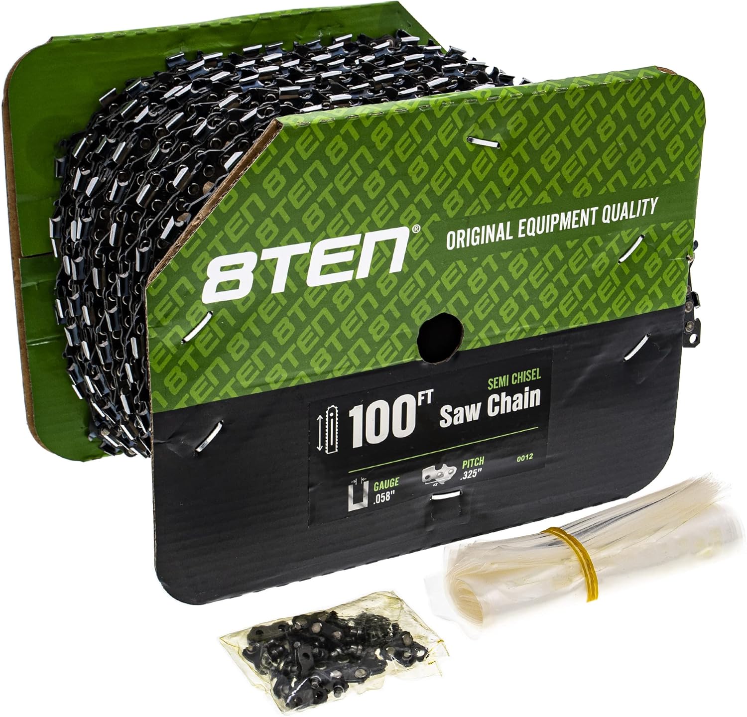 8TEN Chainsaw Chain Bulk Reel Semi Chisel 100 Foot .058 Gauge .325 Pitch