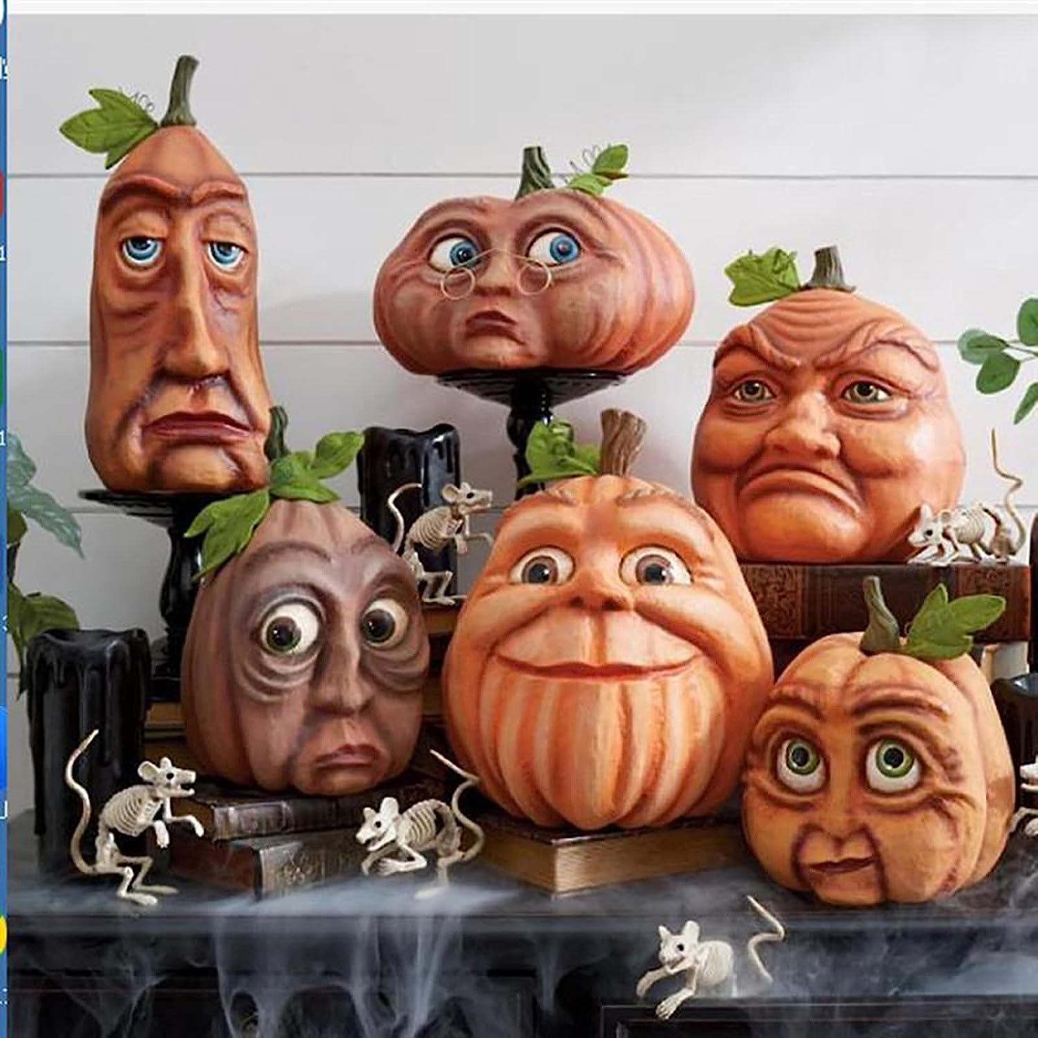 Expressive Pumpkin Family Reign Ornaments Lantern Venue Decoration Props Face Decoration for Haunted House Bar Party (6 Pieces)