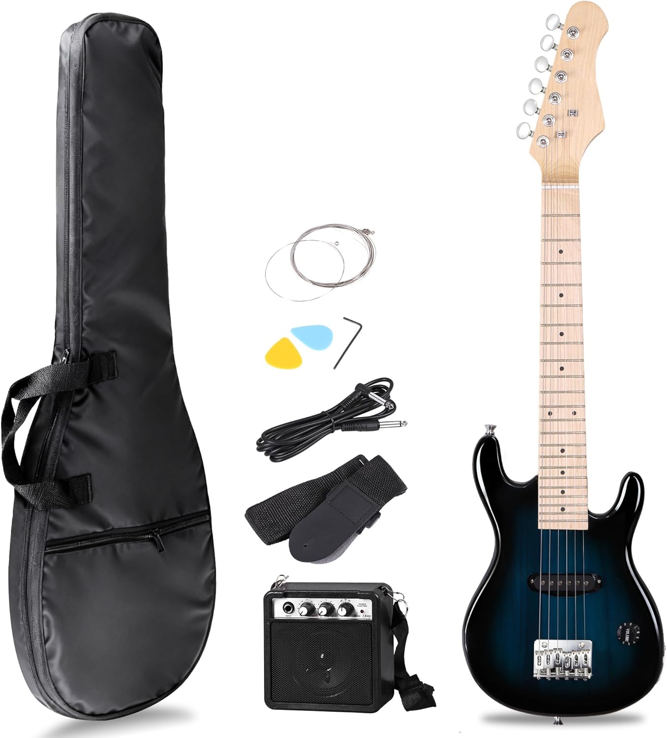Smartxchoices 30 Inch Electric Guitar, Starter Kit for Kids with Amplifier,Picks, Gig Bag, Shoulder Strap, Cable & Accessory Kit,Solid Wood Body, Blue