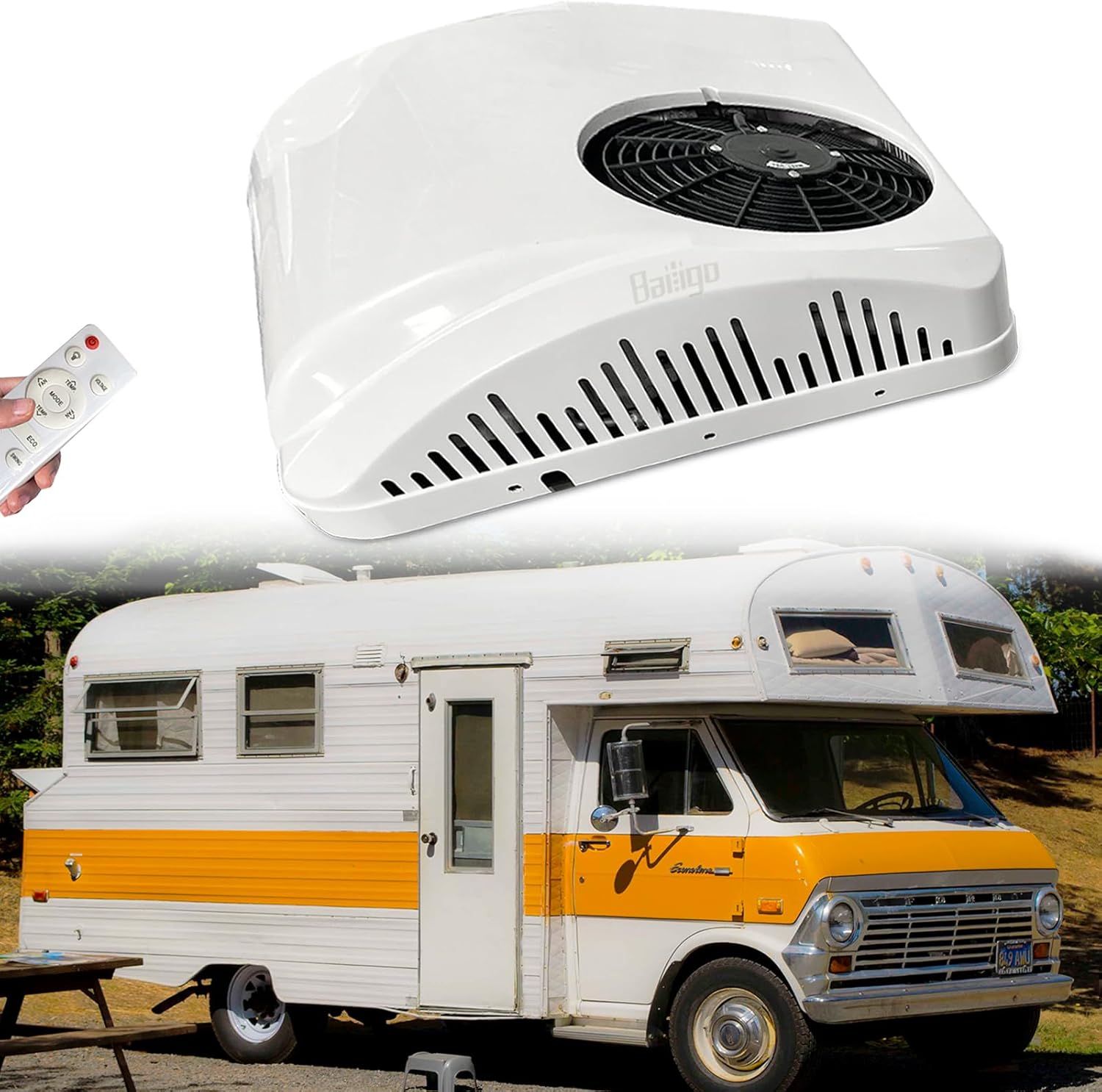 12V Van AC Unit RV Roof Air Conditioner Heater Combo, Quiet 12 Volt Rooftop A/C Unit with heat, Heating & Cooling for Camper, Truck, Trailer, Boat, Tractor