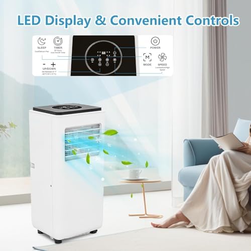 Portable Air Conditioner With Cooling, Dehumidifier and Fan, 3-In-1 Portable Air Conditioner With Remote Control, Cools Up to 350 Sq. Ft. 24-Hour Timer/Sleep Mode, Bedroom/Office