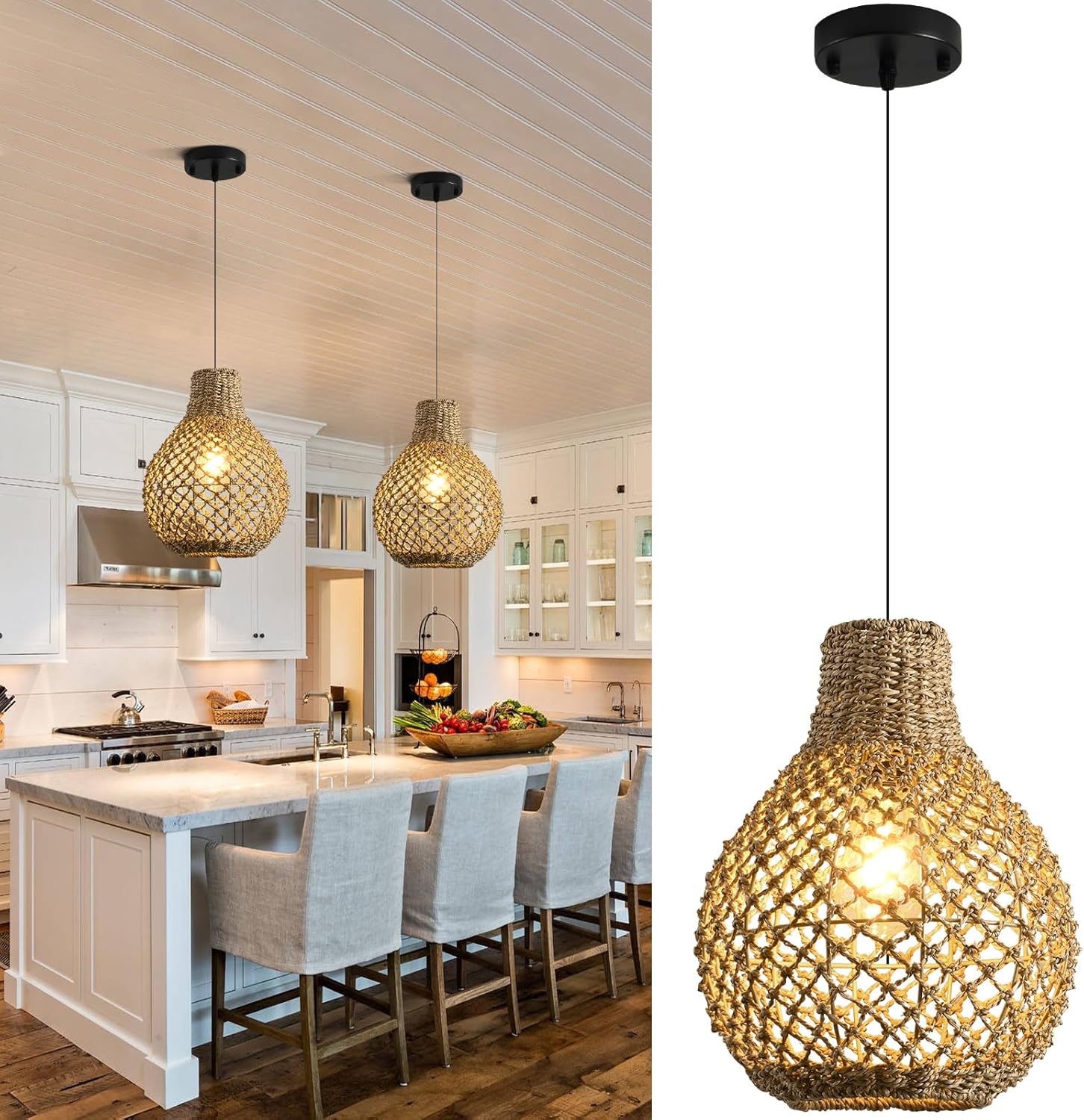 2-Pack Rattan Pendant Light,11.03