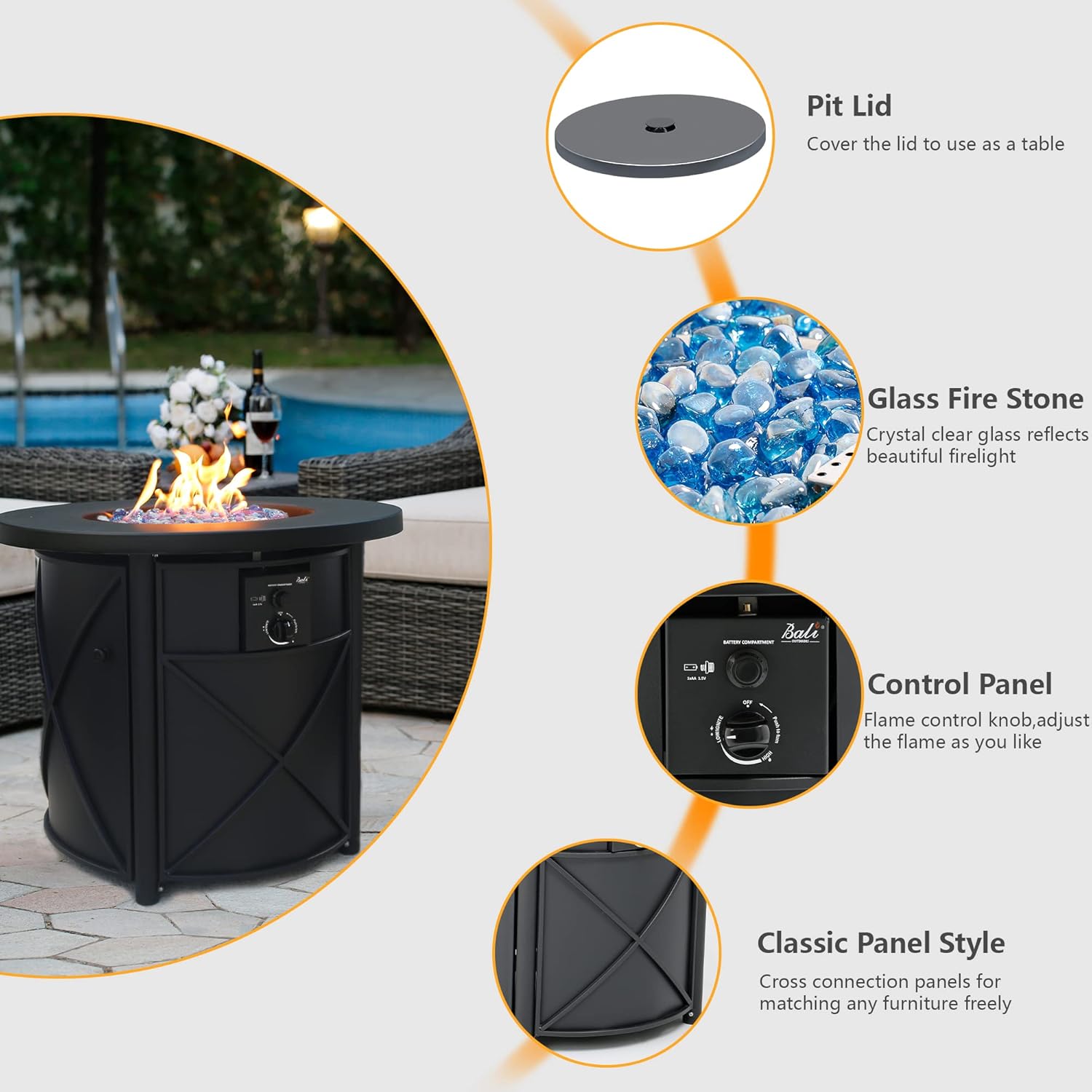 BALI OUTDOORS 50000 BTU Propane Fire Pit for Outdoor, 30 in Fire Pit Table Outdoor, Round Firepits for Outside Backyard, Patio
