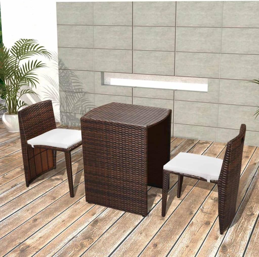 Patio Set 3 Piece Bistro Set with Cushions Poly Rattan Brown