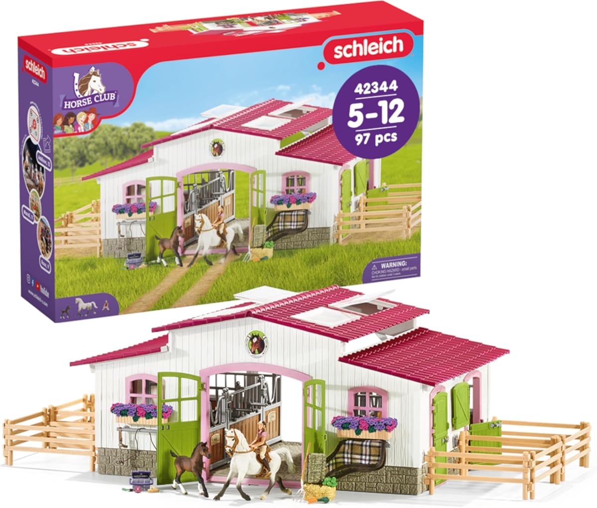 Schleich Horse Club - 97PC Riding Center Horse Toy Playset with Rider, 2 Horses, Barn and Farm Figurine Accessories for Girls and Boys - Interactive Play Figures - Realistic Kids Toys Ages 5+ | 42344