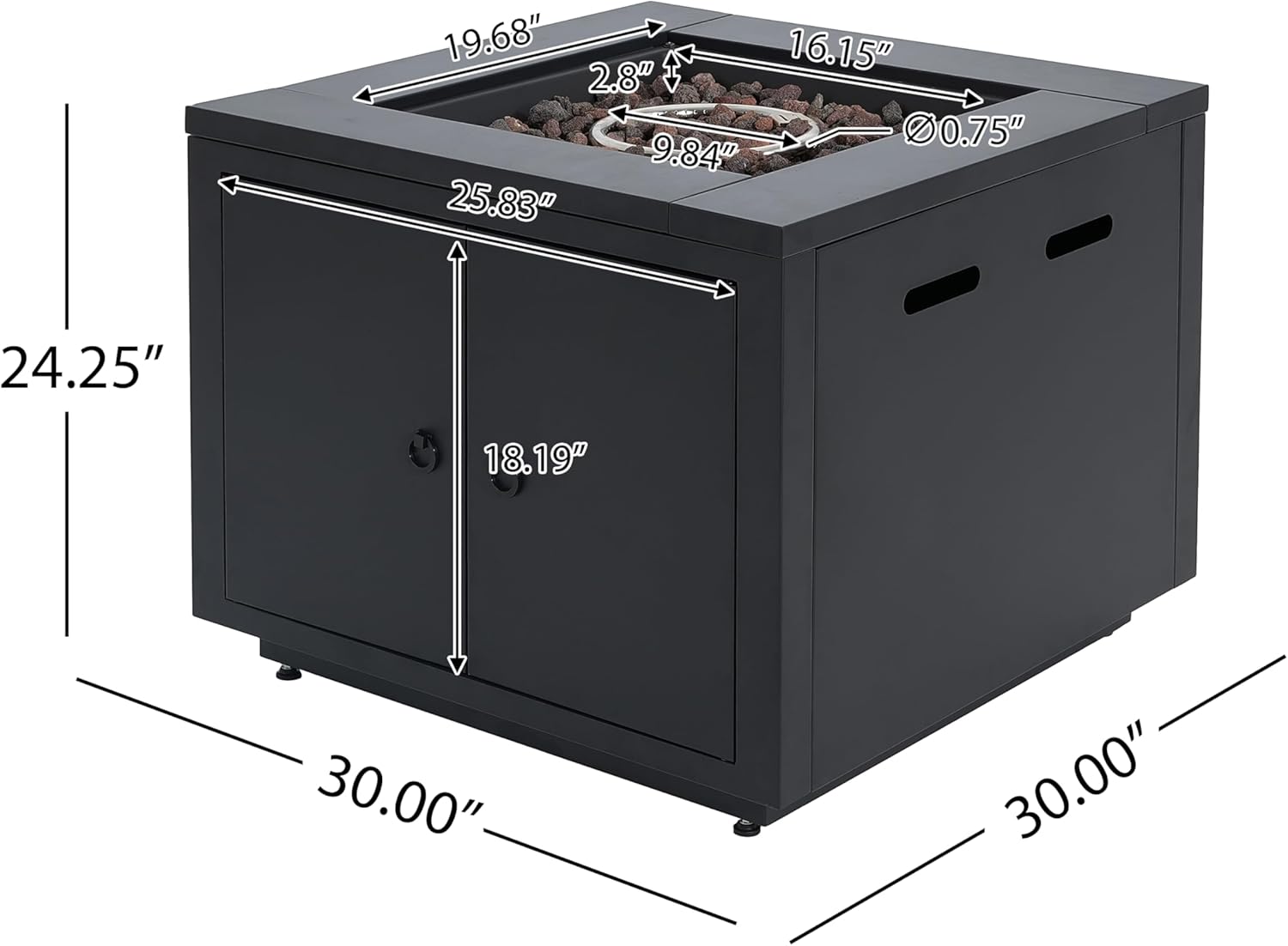 30 Inch Square Propane Fire Pit Table, 40,000 BTU Outdoor Steel Fire Pit in Black for Patio, Portable Gas Fire Pits for Outside Backyard Garden Deck Use with Cover & Lava Rocks, Only Table -N410B