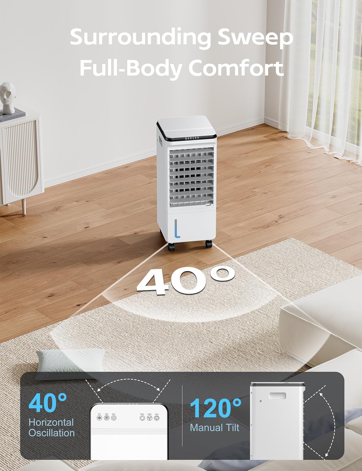 Windowless Portable Air Conditioner for Room, Evaporative Air Cooler w/7H Timer, 4 Modes & 3 Speeds, Swamp Cooler air conditioner with remote, Portable ac Unit no Window no Hose Needed, Pearl