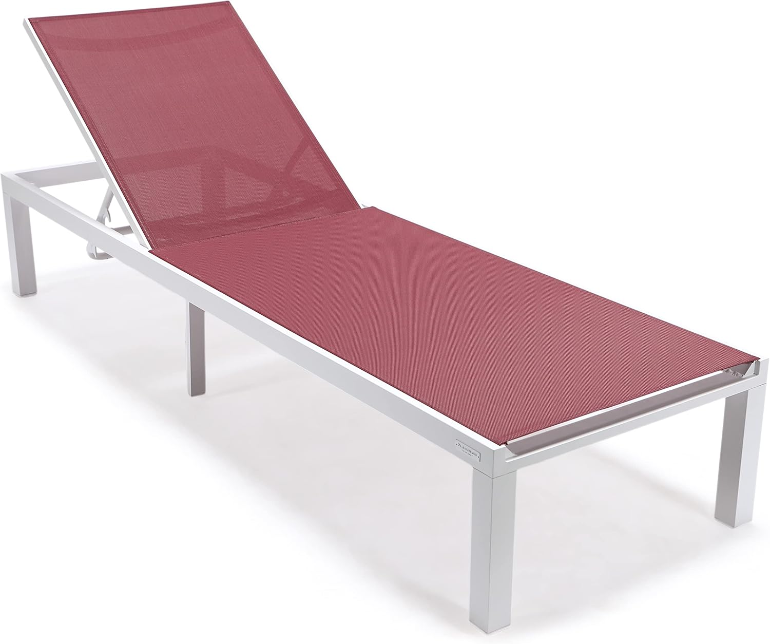 LeisureMod Marlin Modern White Aluminum Outdoor Patio Chaise Lounge Chair with Square Fire Pit Side Table Set of 2 Perfect for Patio, Lawn, and Garden (Burgundy)