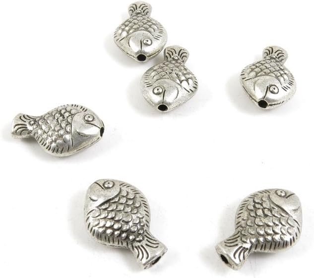 240 Pieces Antique Silver Tone Jewelry Making Charms Findings Fashion Wholesale Supplies Pendant Lots Bulk Supply C6FS8A Fish Loose Beads