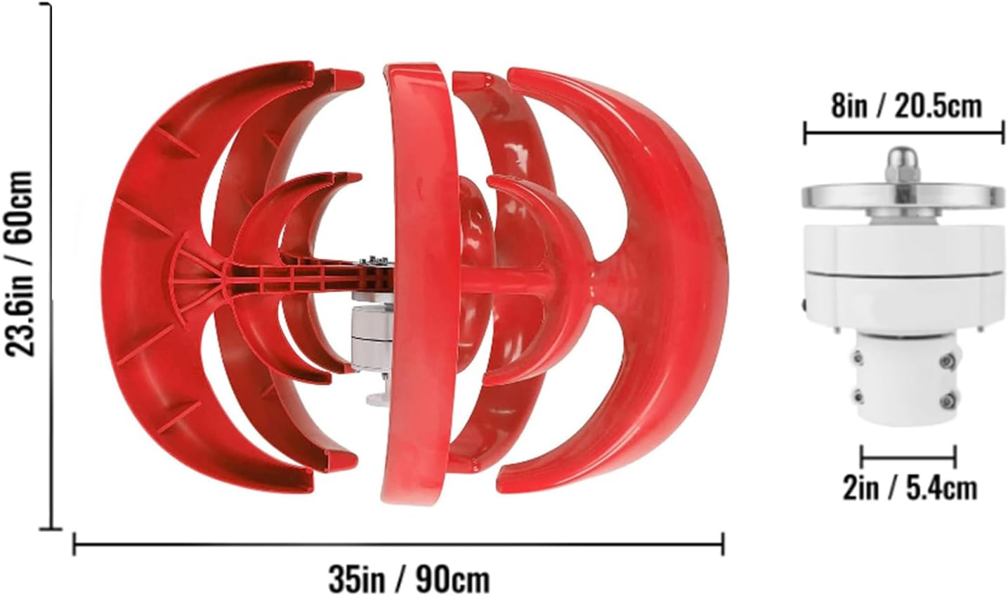 12V 24V 1200W Wind Turbine Generator Red Lantern Garden Boat Wind Generator 5 Leaves Wind Turbine Kit with Controller Suitable for Outdoor Courtyard Use