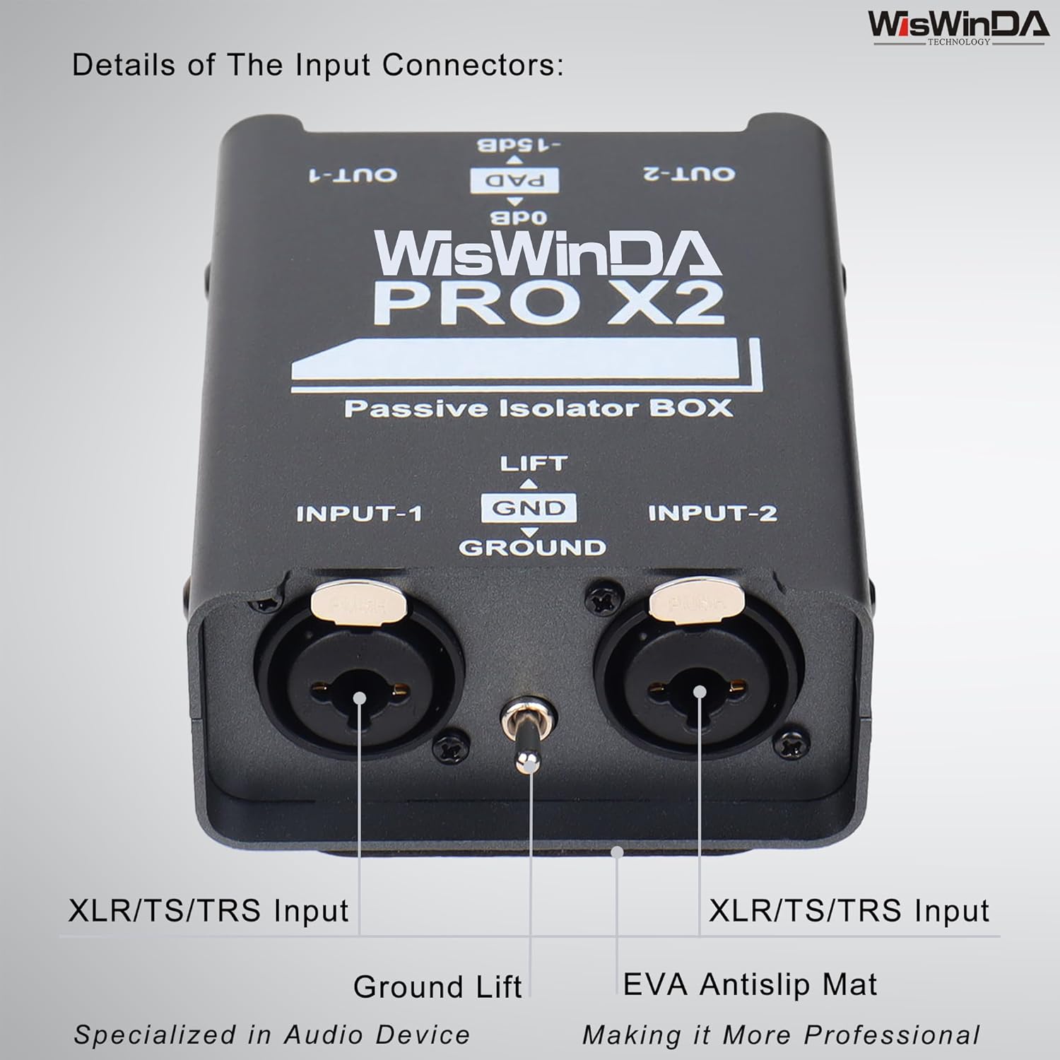 2Channels XLR/TS/TRS Passive Hum Eliminator Box for Audio Equipments Ground Loop Isolator Noise Filter for Different Audio Systems Using (WDISO-Pro X2)