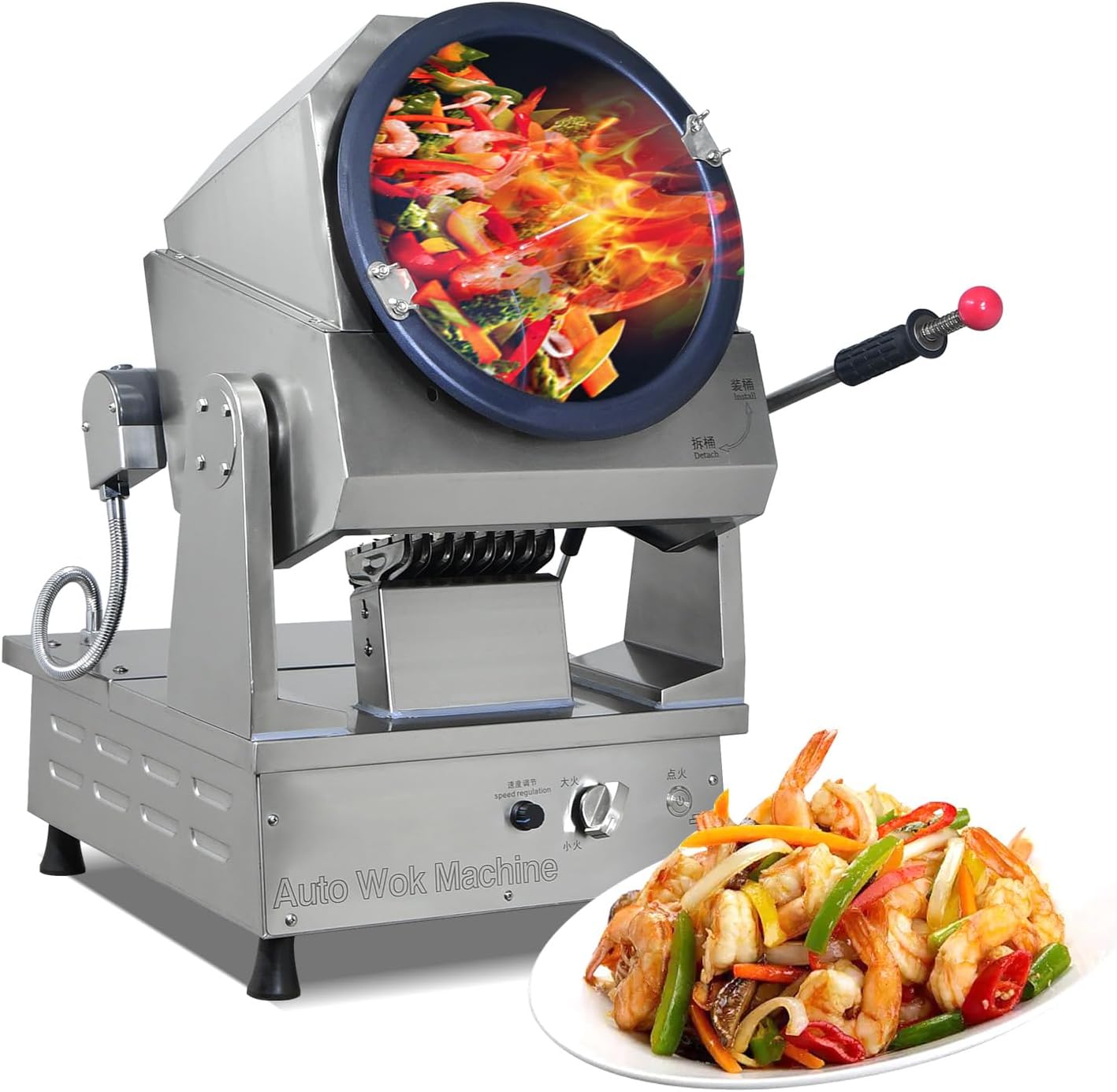 Commercial Automatic Stir Fry Wok Machine with water spray,Automatic 360° Stir Fry Cooker,Automatic Cooking Machine,Drum Type Stir Frying Machine(Natural Gas, Countertop)