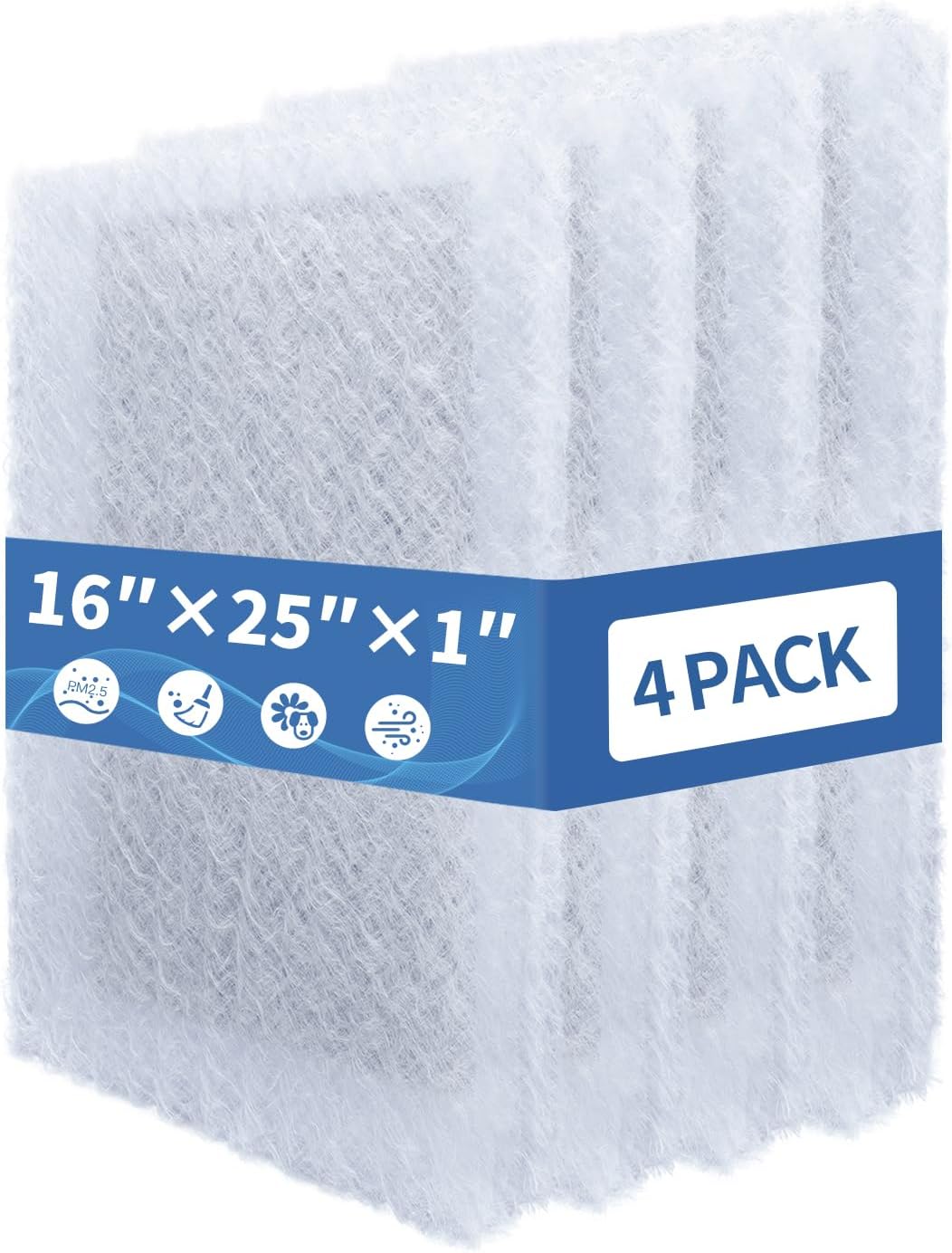 16x25 Replacement Filter Pads Compatible with Dynamic Air Cleaner 16x25,Fiberglass+Activated Carbon White(4 Pack)