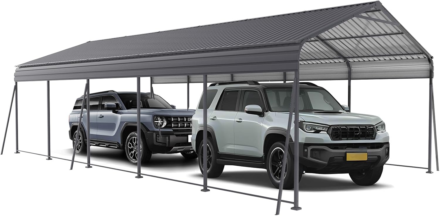 Heavy Duty 13x26.5ft Metal Canopy,Galvanized Steel Roof & Frame Carports,100MPH Wind Rated,Snow Load 60PSF Car Ports,Outdoor Vehicle Shelter Car Port for Cars, Trucks, Boats & Equipment,Gray