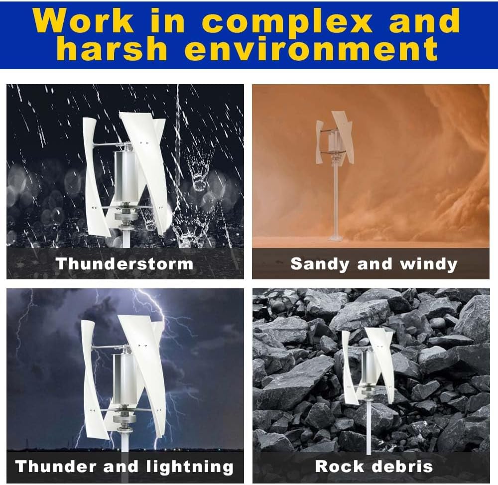 800W Portable Low Noise Wind Turbine Generator,12V 24V 48V 3 Blades Wind Turbine Power with Controller, for Home, Boats, Street Lighting(White)