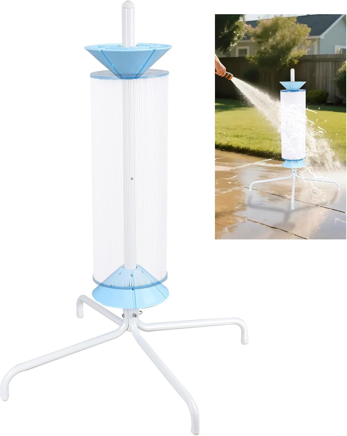 Skimzy Pool Filter Cleaner Rack - Upright Automatic Rotary Cleaning Tool for 3/4/6