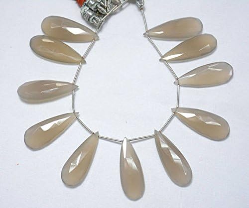 13 inch natural beads strand of 13x35mm faceted pear gray chalcedony gemstone beads for DIY jewelry - necklace, bracelet, earring, ring.