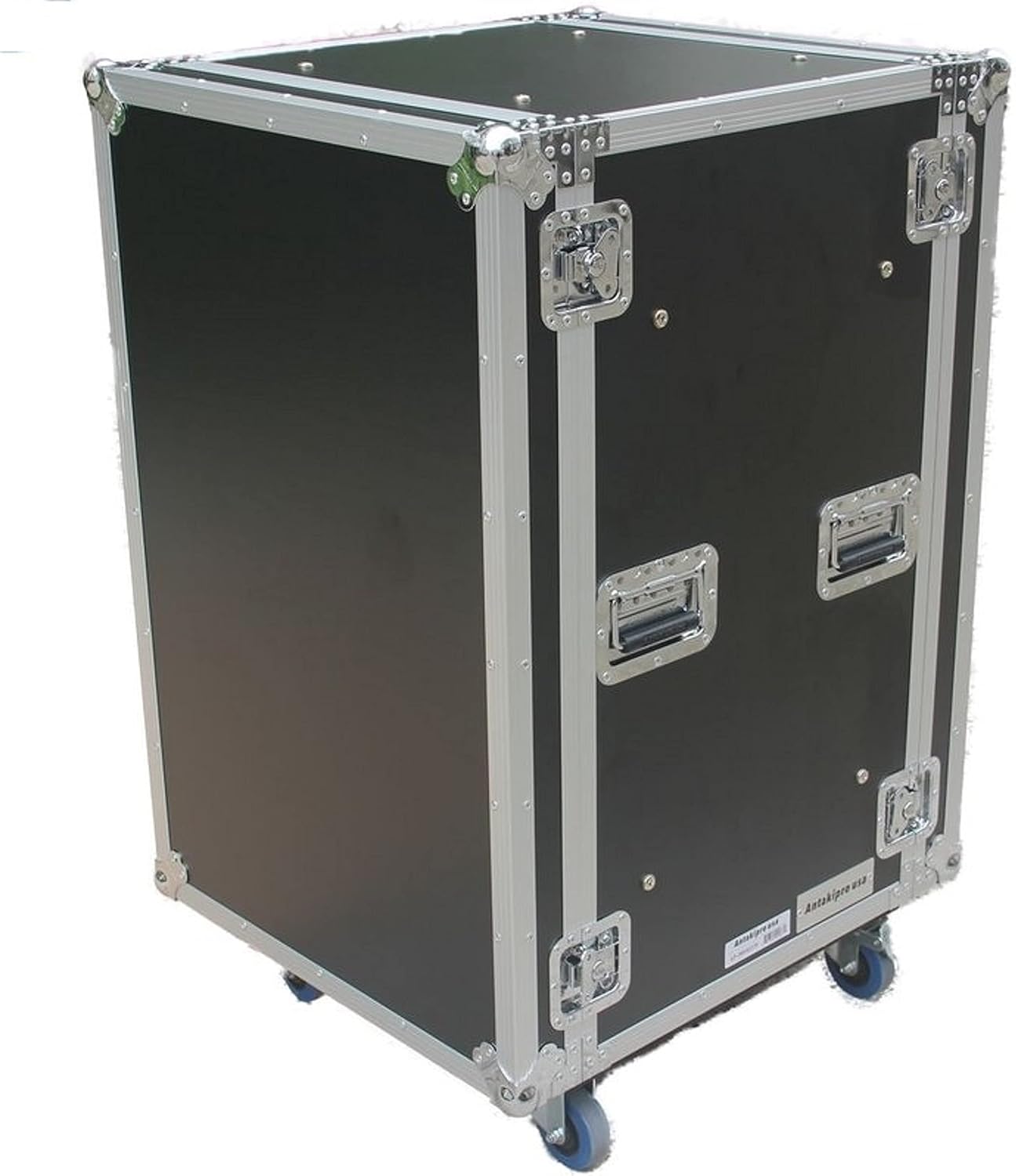 AP-18SM21W Fly Drive Shock Mount Case for 19-in Width DJ Amplifier or Similarly Sized Equipment with Laptop Shelf and Wheels, Black