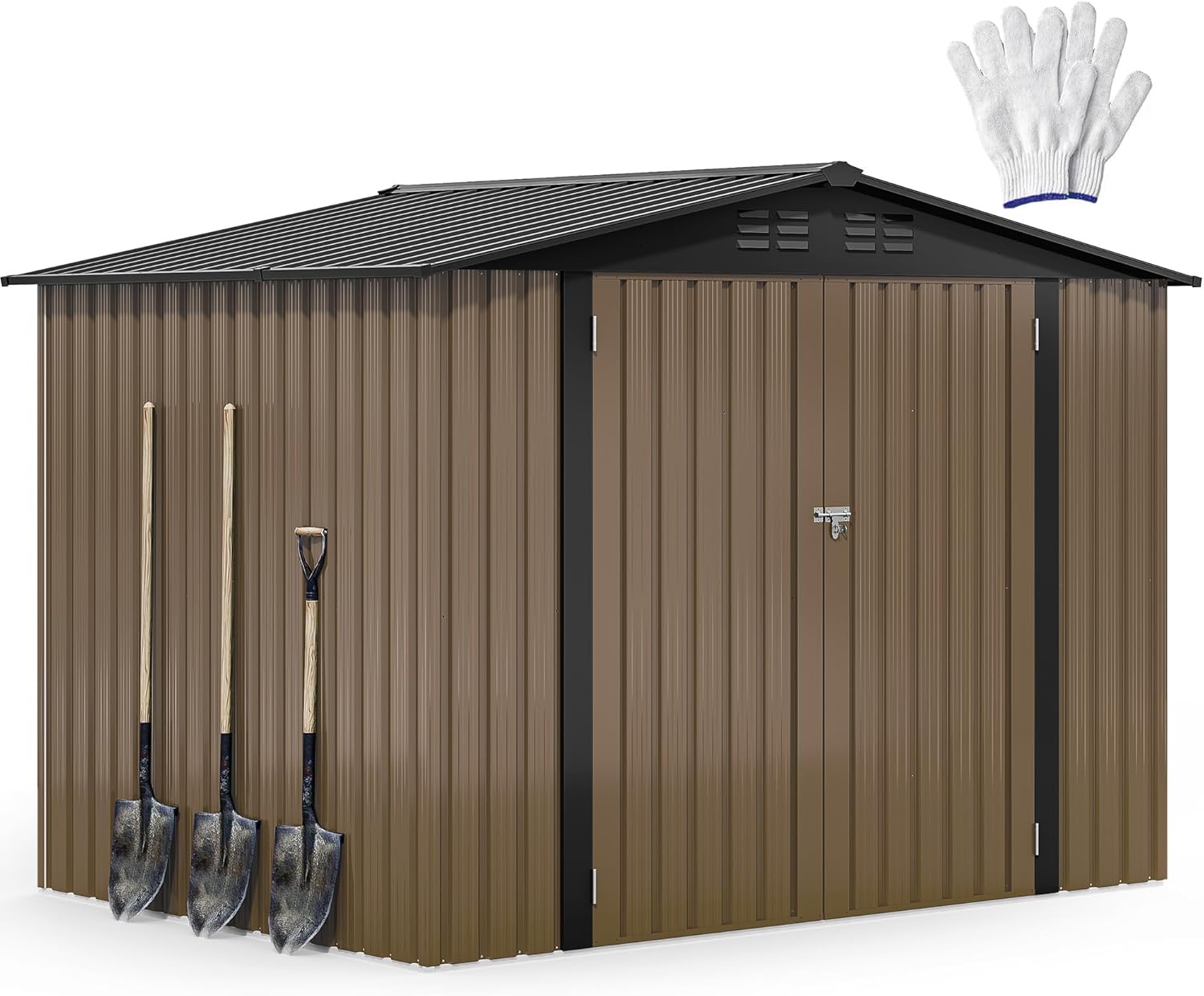 DWVO 8'x6' Large Metal Outdoor Storage Shed, Heavy Duty Tool Storage Sheds for Backyard Patio Lawn - Ideal for Bicycles, Garden Tools, and Lawn Equipment, Easy-to-Assemble, Brown