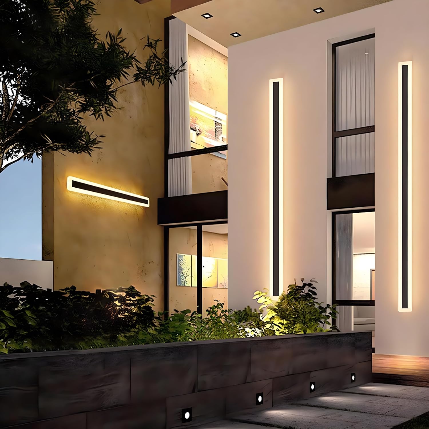 2Pack 39inch Long Outdoor Modern LED Wall Light,30W Waterproof IP65 Warm White 110V led Wall Mount Lighting Fixture Rectangular Black Wall Lights Elegant Frosted White Acrylic Anti Rust