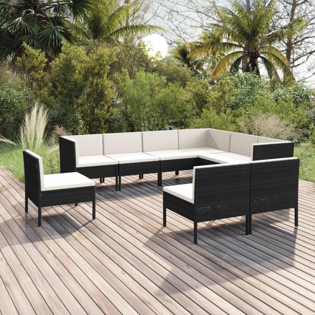 9 Piece Patio Lounge Set with Cushions Poly Rattan Black,Cozy and Stylish Patio Lounge Set for Relaxation and Entertainment Outdoor Furniture Sets, Patio Furniture