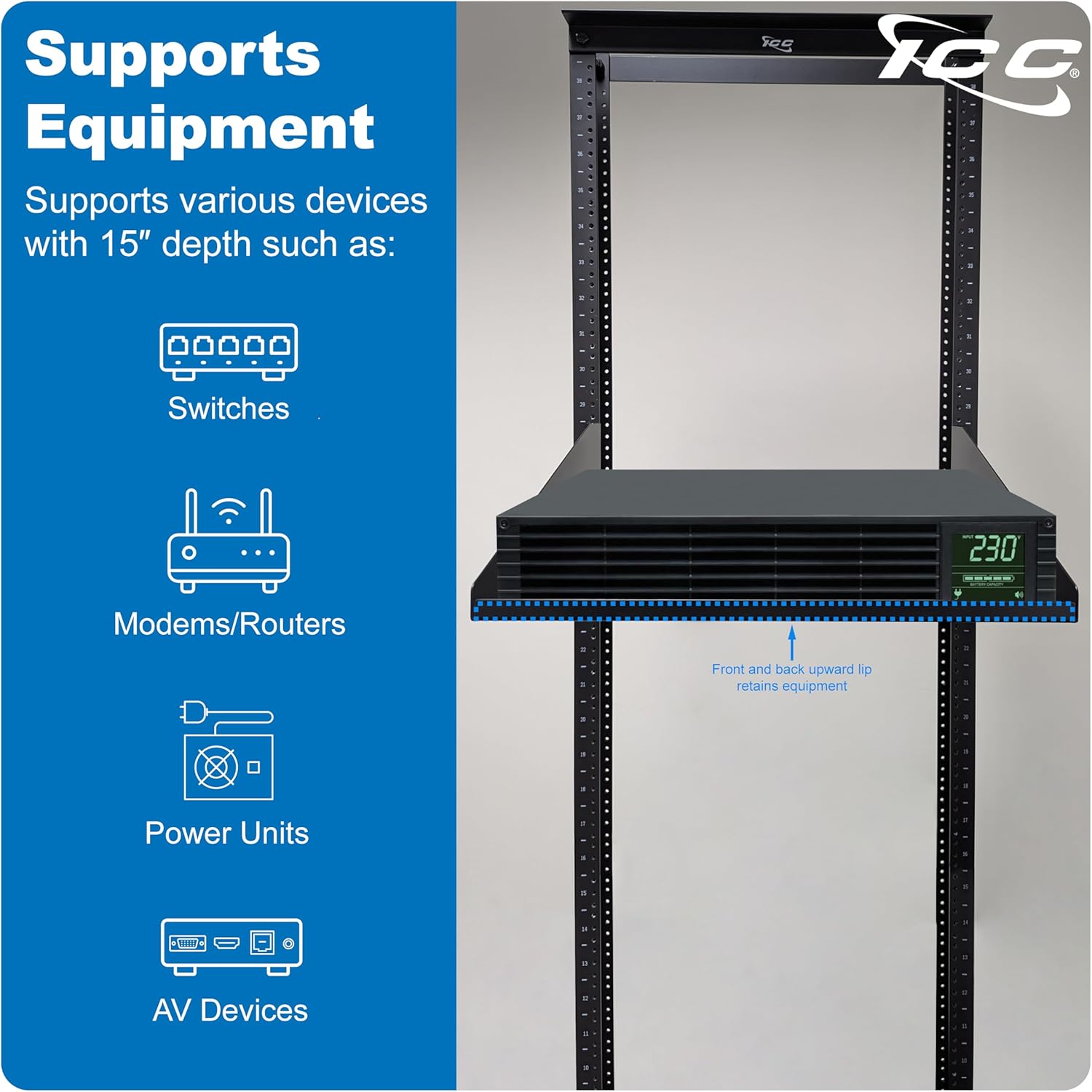 ICC 3U Cantilever Rack Shelf, Heavy-Duty Ventilated Steel Tray for 19