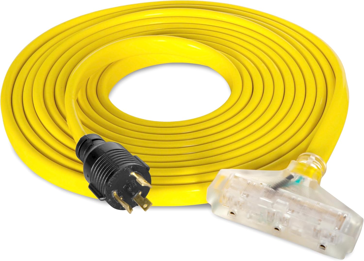 Wen 125V 30-Amp 10-Gauge Flattened Under-Door Generator Extension Cord Splitter, 25-Foot (converts L5-30R to Three 5-20R outlets) (PC5320F)