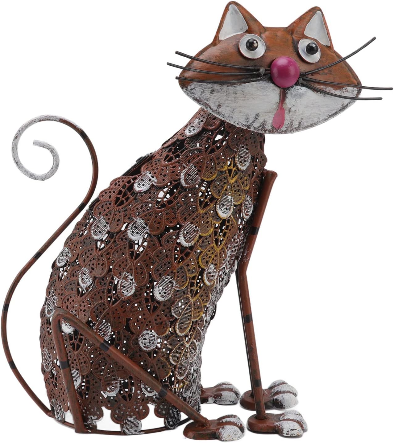 Cat Figurine with Solar Powered LED Light, Waterproof Iron Solar Garden Statue, Decorative Sculpture Animal Decoration Landscape Ornament for Yard Patio Outdoor Decor